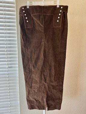 Ramonster western corduroy skirt Texas embroidered yoke brown pearl snap Large